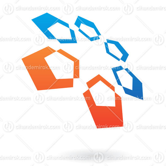 Orange and Blue Intersecting Pentagons in Perspective Abstract Logo Icon