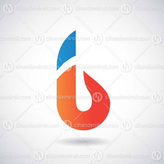 Orange and Blue Key Shaped Bold Round Logo Icon of Letter B
