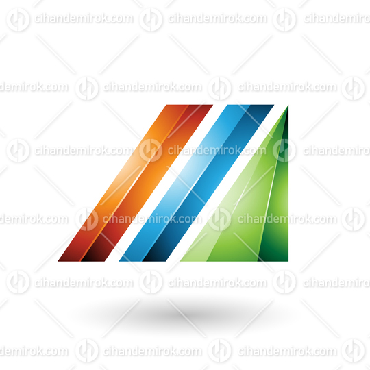 Orange and Blue Letter M of Glossy Diagonal Bars