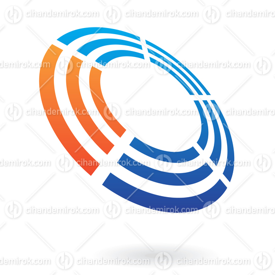 Orange and Blue Striped Split Circle in Perspective Abstract Logo Icon