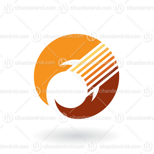 Orange and Brown Abstract Crescent Shape with Horizontal Stripes