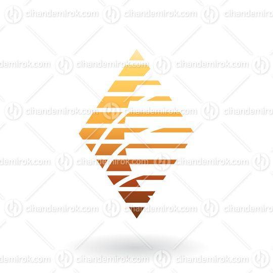 Orange and Brown Abstract Diamond Shape with Thin and Thick Horizontal Stripes