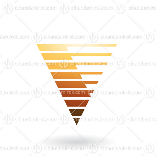 Orange and Brown Triangular Icon for Letter V with Thin and Thick Horizontal Stripes