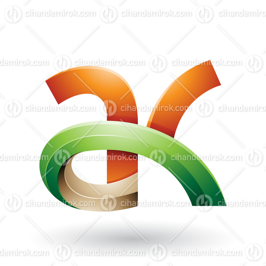 Orange and Green 3d Bold Curvy Letter A and K Vector Illustration