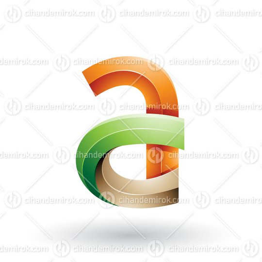 Orange and Green 3d Bold Curvy Letter A Vector Illustration