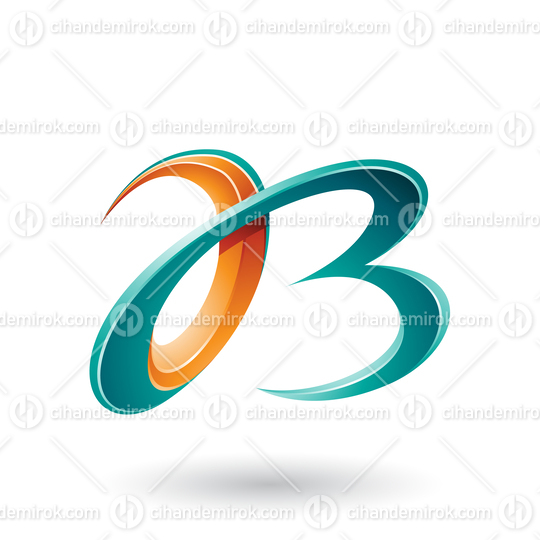 Orange and Green 3d Curly Letters A and B Vector Illustration