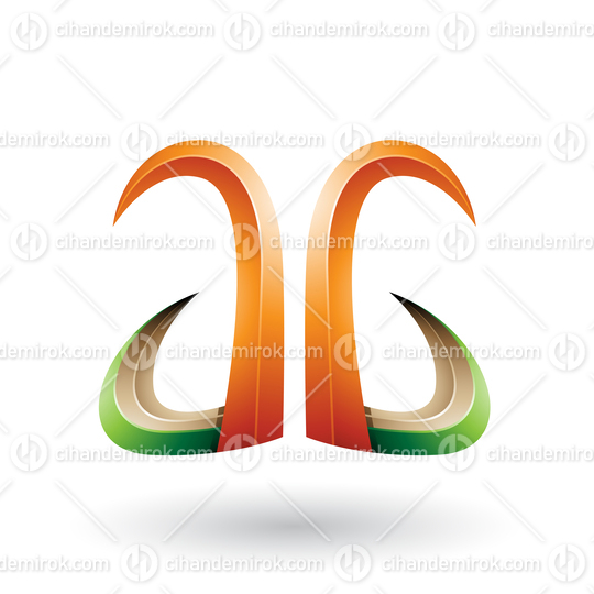 Orange and Green 3d Horn Like Letter A and G Vector Illustration