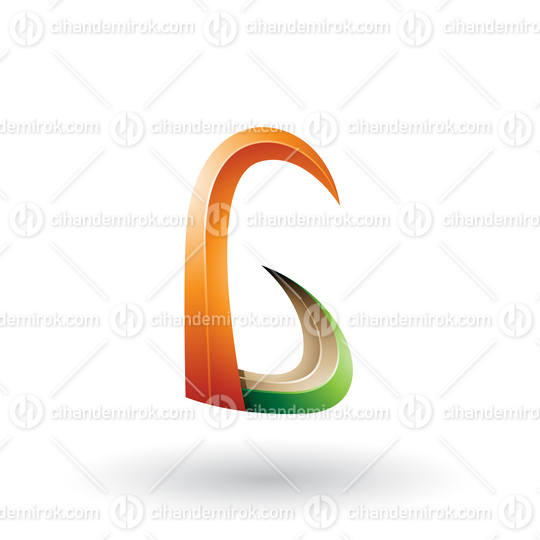 Orange and Green 3d Horn Like Letter G Vector Illustration
