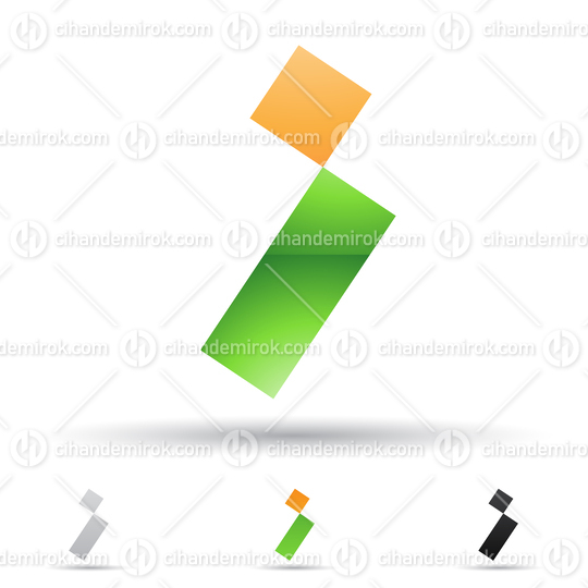 Orange and Green Abstract Glossy Logo Icon of Letter I with a Square and Rectangle