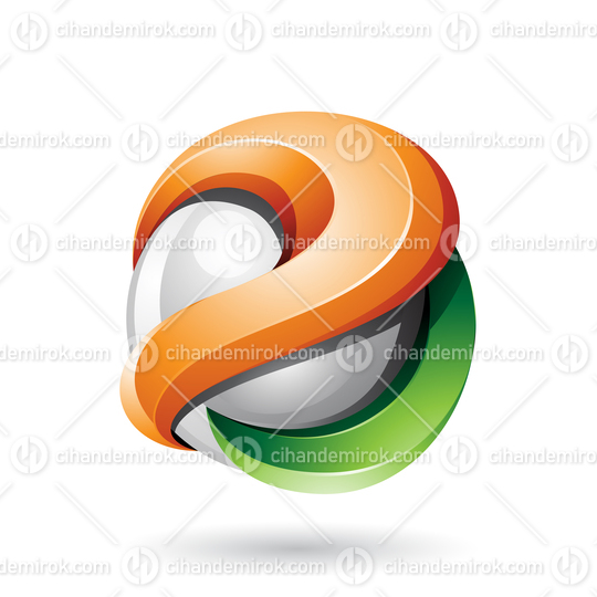 Orange and Green Bold Metallic Glossy 3d Sphere