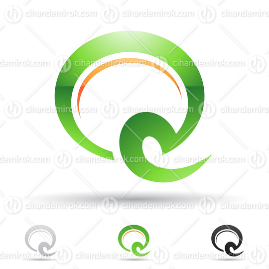 Orange and Green Glossy Abstract Logo Icon of Curvy Letter Q