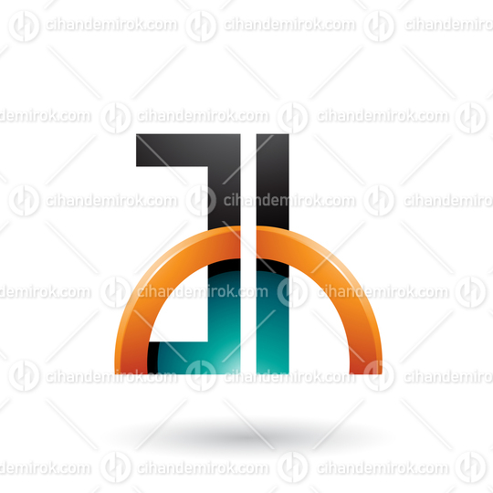 Orange and Green Letters A and H with a Glossy Half Circle