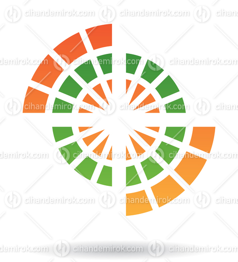 Orange and Green Round Abstract Spider Web or Gear Logo Icon