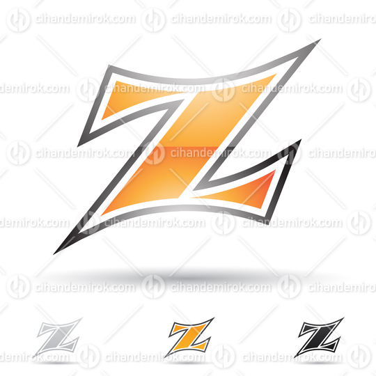 Orange and Grey Glossy Abstract Logo Icon of Curved Spiky Letter Z