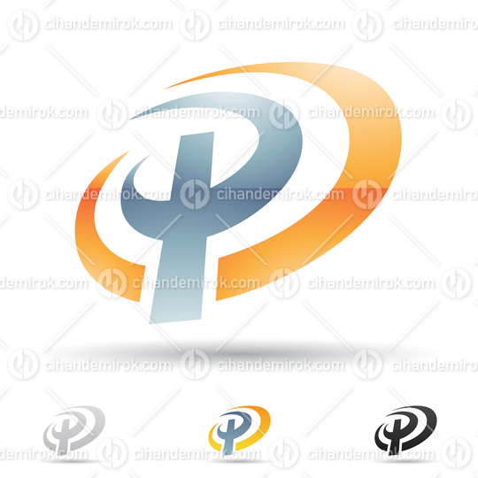 Orange and Grey Glossy Abstract Logo Icon of Round Oval Spiky Letter P