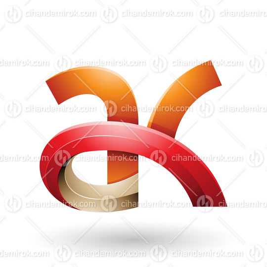 Orange and Red 3d Bold Curvy Letter A and K Vector Illustration