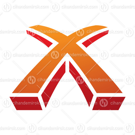 Orange and Red 3d Shaped Letter X Icon