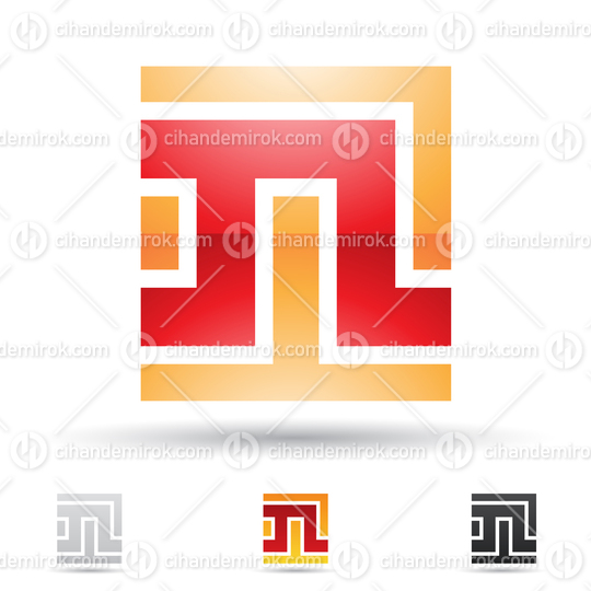 Orange and Red Abstract Glossy Logo Icon of Maze Like Square Letter N