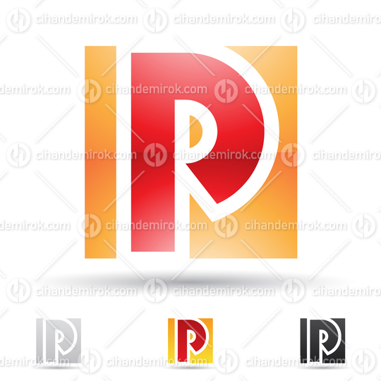 Orange and Red Abstract Glossy Logo Icon of Square Letter P