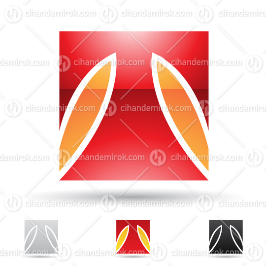 Orange and Red Abstract Glossy Logo Icon of Square Letter T