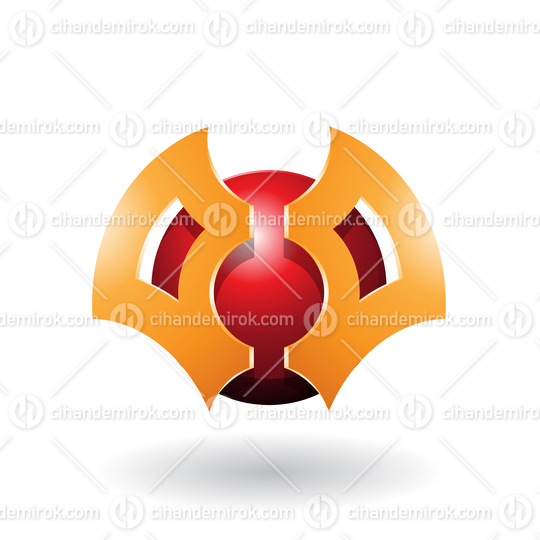 Orange and Red Abstract Sphere with Futuristic Bat Shaped Blades