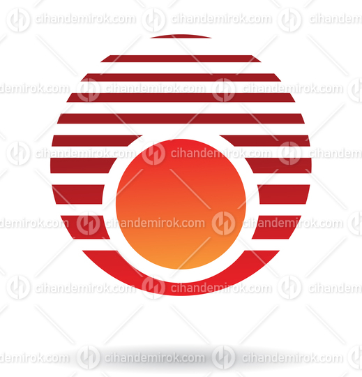 Orange and Red Abstract Striped Round Sun-Like Logo Icon