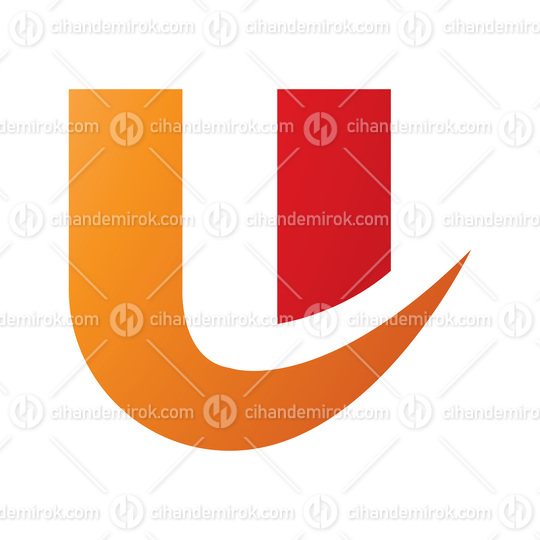 Orange and Red Bold Curvy Shaped Letter U Icon