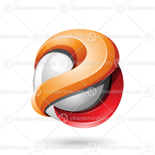 Orange and Red Bold Metallic Glossy 3d Sphere Vector Illustration