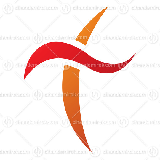 Orange and Red Curvy Sword Shaped Letter T Icon