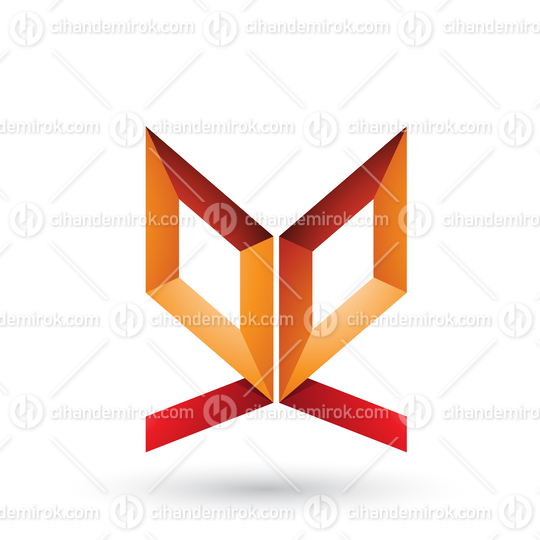 Orange and Red Double Sided Butterfly Like Letter E