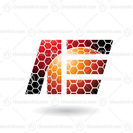 Orange and Red Dual Letters of A and E with Honeycomb Pattern 