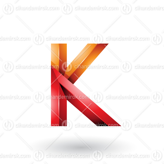 Orange and Red Glossy 3d Geometrical Letter K Vector Illustration