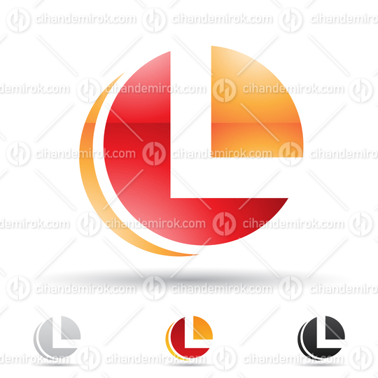 Orange and Red Glossy Abstract Logo Icon of a Circle Letter L