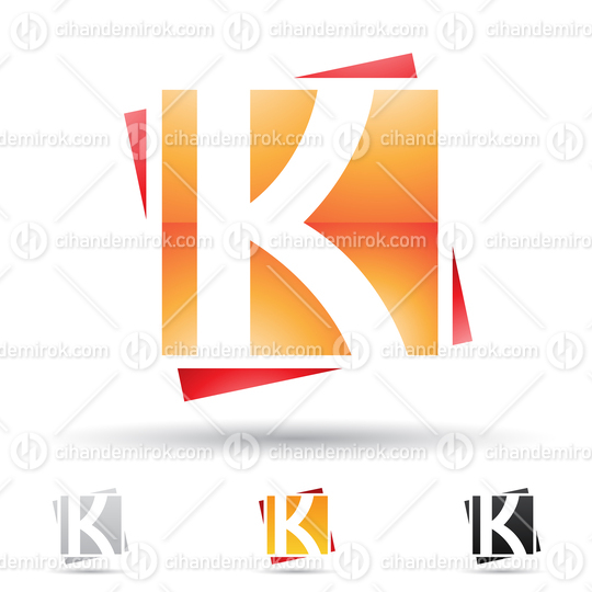 Orange and Red Glossy Abstract Logo Icon of a Square Letter K with Negative Space