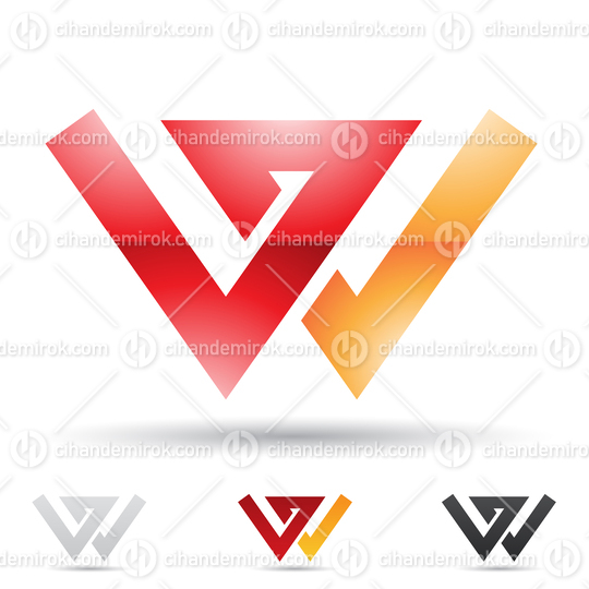 Orange and Red Glossy Abstract Logo Icon of Angled Bold Letter W