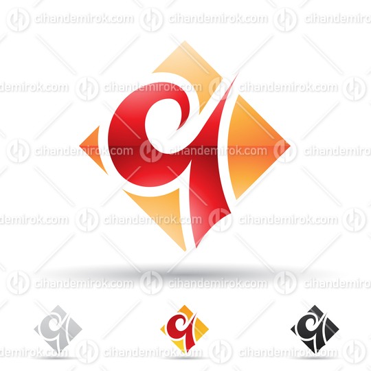 Orange and Red Glossy Abstract Logo Icon of Curvy Lowercase Letter Q