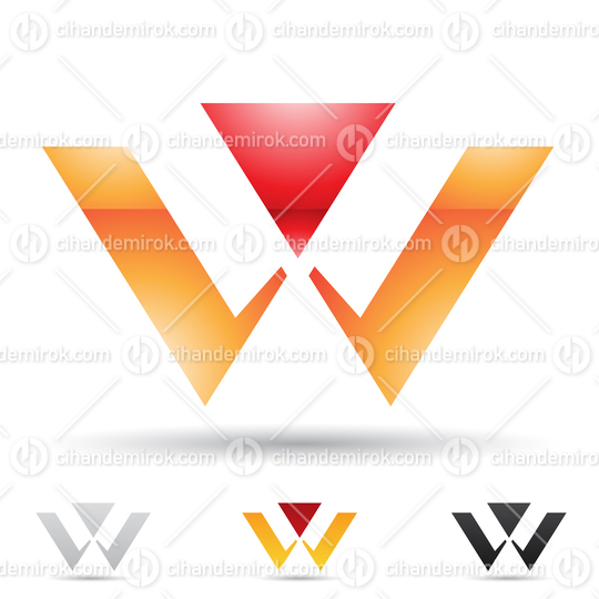 Orange and Red Glossy Abstract Logo Icon of Letter W with a Triangle 