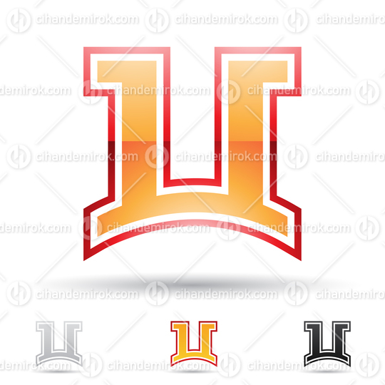 Orange and Red Glossy Abstract Logo Icon of Rectangular Letter U