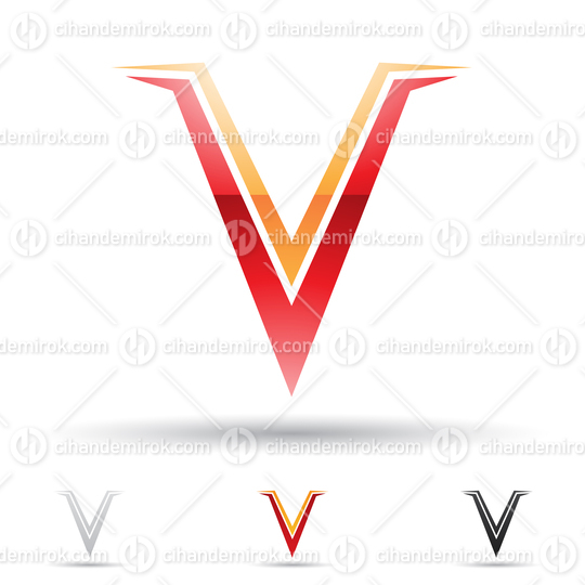 Orange and Red Glossy Abstract Logo Icon of Slim Striped Letter V