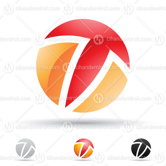 Orange and Red Glossy Abstract Logo Icon of Spiky Circle Letter T