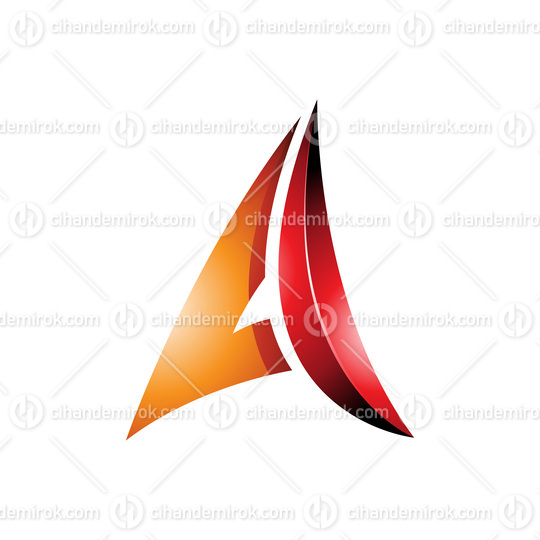 Orange and Red Glossy Embossed Paper Plane Shaped Letter A Icon