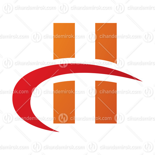 Orange and Red Letter H Icon with Vertical Rectangles and a Swoo