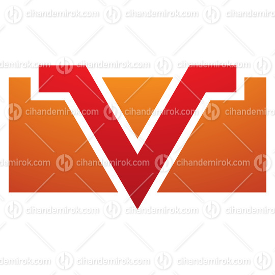 Orange and Red Rectangle Shaped Letter V Icon