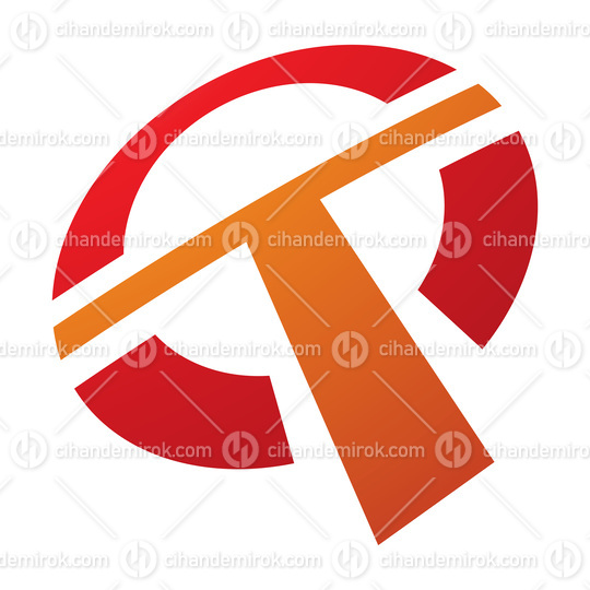 Orange and Red Round Shaped Letter T Icon