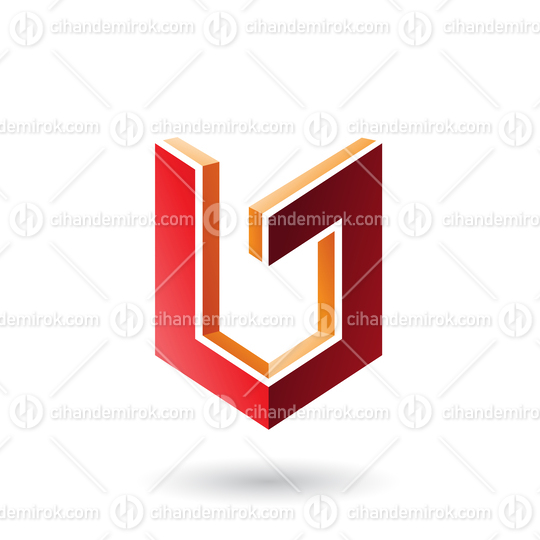 Orange and Red Shield Like 3d Shape Vector Illustration