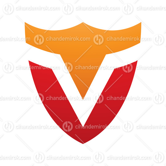 Orange and Red Shield Shaped Letter V Icon