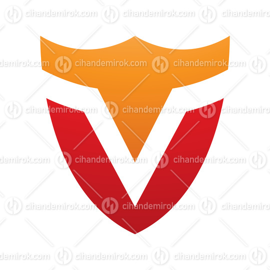 Orange and Red Shield Shaped Letter V Icon