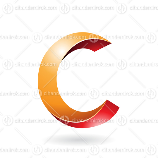 Orange and Red Shiny Twisted Letter C Icon with a Shadow