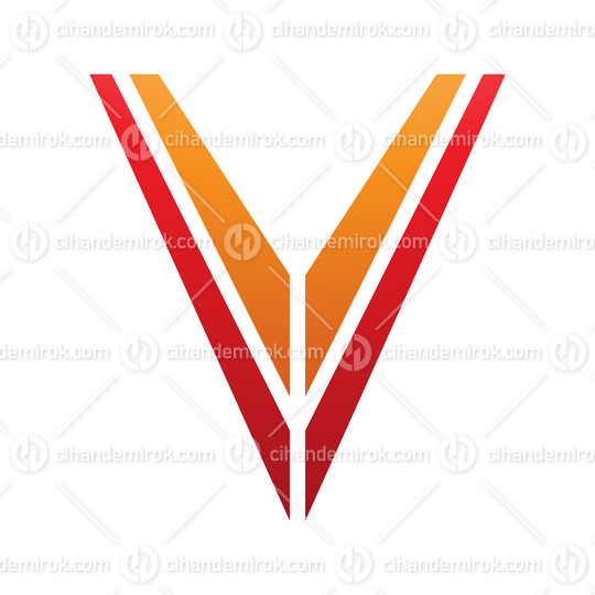 Orange and Red Striped Shaped Letter V Icon