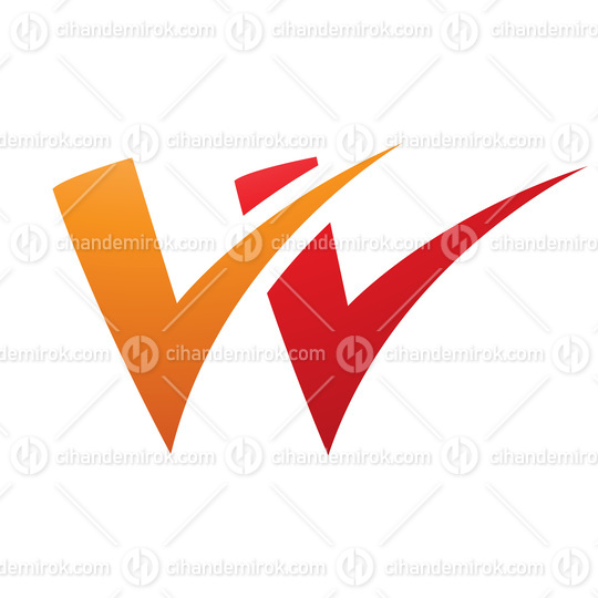 Orange and Red Tick Shaped Letter W Icon